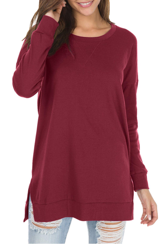 🍂Autumn Hot Sale 49% OFF🔥Women's Long Sleeve Side Slit Loose Tops