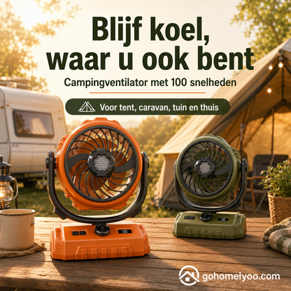 🌬️ 6-inch kampeerventilator met 100 snelheidsstanden – oscillerend, met ledverlichting, digitaal display en grote accu voor buiten en thuis