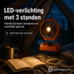 🌬️ 6-inch kampeerventilator met 100 snelheidsstanden – oscillerend, met ledverlichting, digitaal display en grote accu voor buiten en thuis
