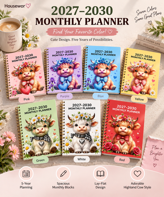 ⏰📅 LAST DAY SALE ONLY￡6.99!! 🐮 2026–2030 Monthly Planner ✨ Cute Highland Cow 5-Year Calendar | Large Monthly Blocks for Long-Term Planning
