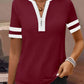 🌞2026 Spring/Summer Women's Casual Colorblock V-Neck T-Shirt - White with Black Trim, Short Sleeve Loose Fit Top with Striped Cuffs
