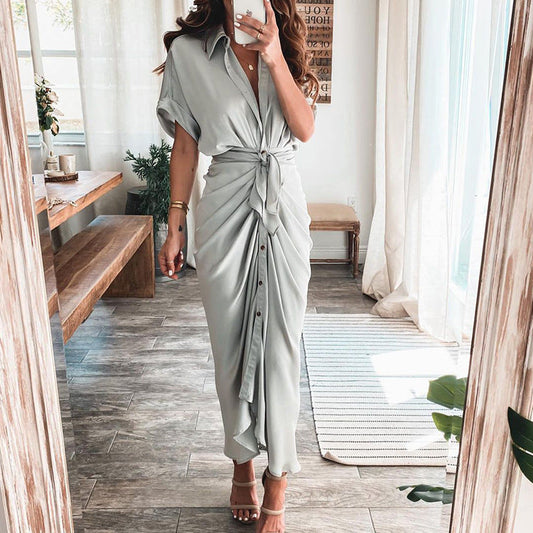 🔥LAST DAY SPECIAL PRICE: ￡13.99!!💝Real silk satin shirt dress👗