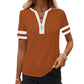 🌞2026 Spring/Summer Women's Casual Colorblock V-Neck T-Shirt - White with Black Trim, Short Sleeve Loose Fit Top with Striped Cuffs