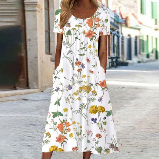 💕LAST DAY SALE 50% OFF💕Women’s Cotton Linen Floral Long Dress