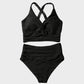 💥LAST DAY SPECIAL PRICE: ￡11.99!👙Textured Knot-Front High-Waisted Bikini Set