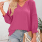 💥Last Day Special Sale 49% OFF👚Womens 3/4 Lantern Sleeve Casual V-Neck T-Shirts Pleated Loose Hollow-Out Blouse