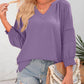 💥Last Day Special Sale 49% OFF👚Womens 3/4 Lantern Sleeve Casual V-Neck T-Shirts Pleated Loose Hollow-Out Blouse