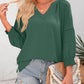 💥Last Day Special Sale 49% OFF👚Womens 3/4 Lantern Sleeve Casual V-Neck T-Shirts Pleated Loose Hollow-Out Blouse
