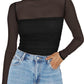 💥2025 HOT SALE💥Women's Long Sleeve Bodysuit Turtle Neck Ruched Mesh Shapewear Slim Fit Elegant Basic Tops for Fall Outfits