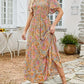 Women's 2026 Summer Casual Floral Print Short Flutter Sleeve Crew Neck Smocked High Waist Flowy Maxi Dress