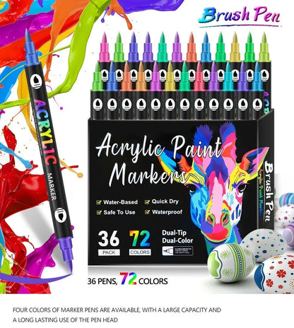 🎨Last Day Only￡8.99! 🔥 Dual Tip Acrylic Paint Pen Marker - 24/48/72 Colors