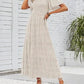 Women's 2026 Summer Casual Floral Print Short Flutter Sleeve Crew Neck Smocked High Waist Flowy Maxi Dress