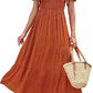 Women's 2026 Summer Casual Floral Print Short Flutter Sleeve Crew Neck Smocked High Waist Flowy Maxi Dress