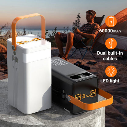 📢LAST DAY SALE 70% OFF👍🇬🇧 Be Ready Emergency Power Bank 🔋 | 50000mAh 120W Fast Charger with Built-in Cables & LED Light