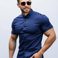 Men's Stretch Slim Muscle Fit Short Sleeve Dress Shirts Casual Button-Down Style Perfect Menswear for Dad,back to school,back to school shopping sohochic style