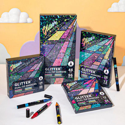 🔥LAST DAY SALE ONLY ￡6.99!!🎨Glitter Effect Brush Markers🥇✨: Create Sparkling Art Smoothly 🥳(🌈24-96 Colors | Smooth No Clog | No Bleed Through📝)