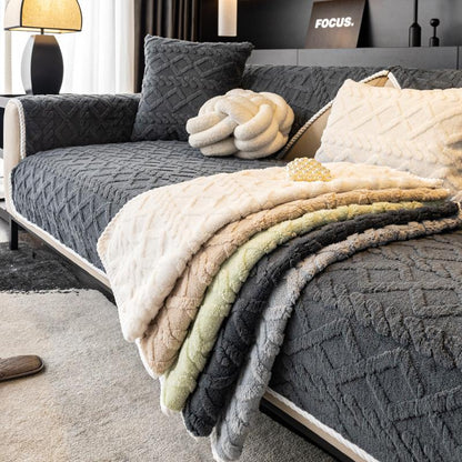 ⏳LAST DAY SALE 50% OFF!!❄️Cross Grid Solid Color Soft Velvet Sofa Pad, Modern Minimalist Design, Living Room Bedroom Decor, Pet Friendly Sofa Cover Cushion, Washable Reusable Couch Protector
