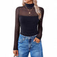 💥2025 HOT SALE💥Women's Long Sleeve Bodysuit Turtle Neck Ruched Mesh Shapewear Slim Fit Elegant Basic Tops for Fall Outfits