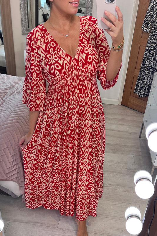 🔥HOT SALE 49% OFF💃Bohemian Casual Print V-Neck Waist Wrap Long Dress