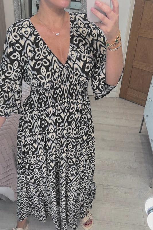 🔥HOT SALE 49% OFF💃Bohemian Casual Print V-Neck Waist Wrap Long Dress-4