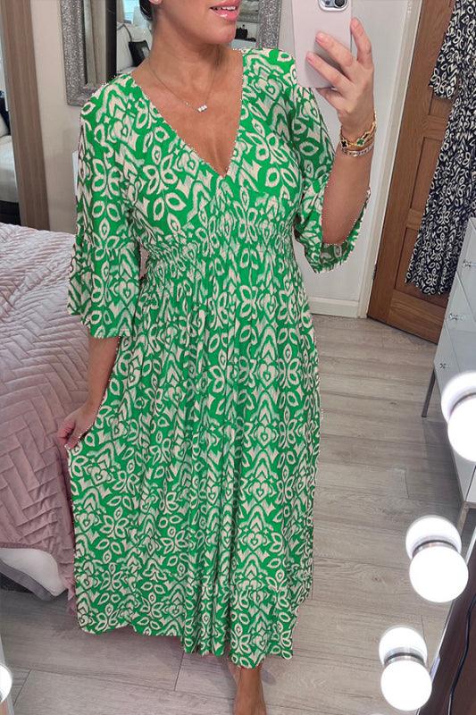 🔥HOT SALE 49% OFF💃Bohemian Casual Print V-Neck Waist Wrap Long Dress-5