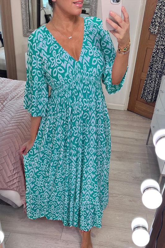 🔥HOT SALE 49% OFF💃Bohemian Casual Print V-Neck Waist Wrap Long Dress-6