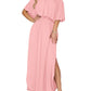 Women's Off-Shoulder Ruffled Side-Slit Maxi Dress with Pockets
