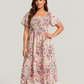 🏖️Summer Hot Sale 70% OFF with FREE GIFT!!💃Éloise™ Women's Square-Neck Floral Midi Dress 🌺 – Smocked Waist, Side Pockets 👜 & Flowy Silhouette | Flattering for All Body Types 💕