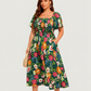 🏖️Summer Hot Sale 70% OFF with FREE GIFT!!💃Éloise™ Women's Square-Neck Floral Midi Dress 🌺 – Smocked Waist, Side Pockets 👜 & Flowy Silhouette | Flattering for All Body Types 💕