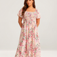 🏖️Summer Hot Sale 70% OFF with FREE GIFT!!💃Éloise™ Women's Square-Neck Floral Midi Dress 🌺 – Smocked Waist, Side Pockets 👜 & Flowy Silhouette | Flattering for All Body Types 💕