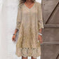 Elegant half sleeve v-neck lace dress for women