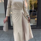 💌 Mother's Day limited sale 49% off🌈Round Neck Waist Ruched Hem Long Sleeve Dress