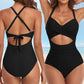 🏖️Last Day Special Price: ONLY ￡9.99!!🩱Women's Solid Ribbed Cutout-Front Shaping Swimsuit👙