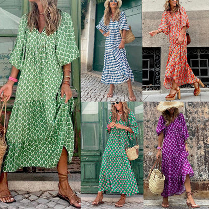 💖LAST DAY SALE 50% OFF💖Women's Elegant Puff Sleeve Floral Boho Maxi Dress👗