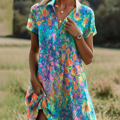 ✨LAST DAY SALE ONLY ￡13.99!!👗🌸Women's Stylish Printed Casual V-Neck Dress