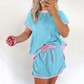 ✨✨50% OFF！ Effortlessly rejuvenated girly 💖 color-blocked short-sleeved top + shorts set (women's). 👗
