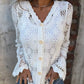 🏆Flash Sale⚡ 50K+ SOLD! Almost Gone-💥Cutout Embroidered V-Neck Button Long Sleeve Top，Best gifts