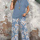 🏆HOT SALE 49% OFF🔥Women's Casual Floral Print Wide Leg Trousers and Short Sleeve Top Set