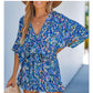 🔥Summer Cool Deal: 49% OFF!!🔥Women's Summer Casual V-Neck Printed Jumpsuit with Waist Tie and Dolman Sleeves🎀