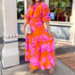 Women's Elegant Ruffled Print Maxi Dress