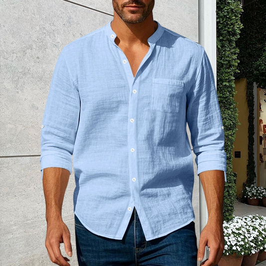 💎LAST DAY SPECIAL PRICE ONLY ￡13.99!! 💎 Men’s Premium Linen Long-Sleeve Shirt 👔 Stand Collar • Breathable & Lightweight • Perfect for Smart-Casual Days👍