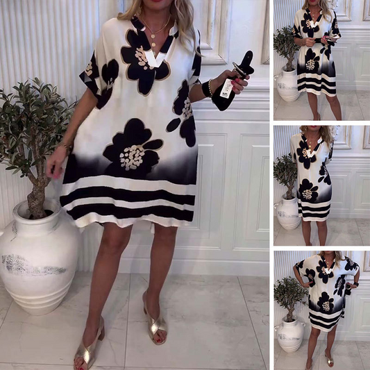 💖LAST DAY PROMOTION 50% OFF!!⏰Women's Printed Loose Deep V-Neck Dress