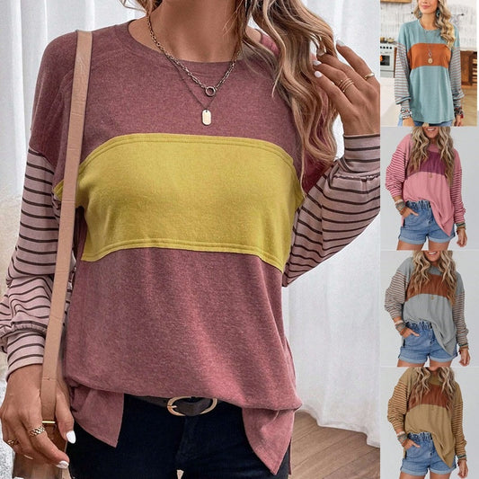 Women’s Trendy Color Block Striped Long Sleeve T-Shirt