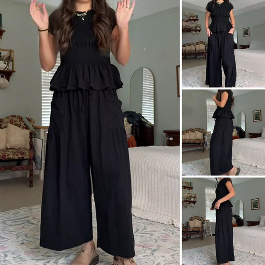 Women’s Pleated Top & Wide-Leg Pants Set