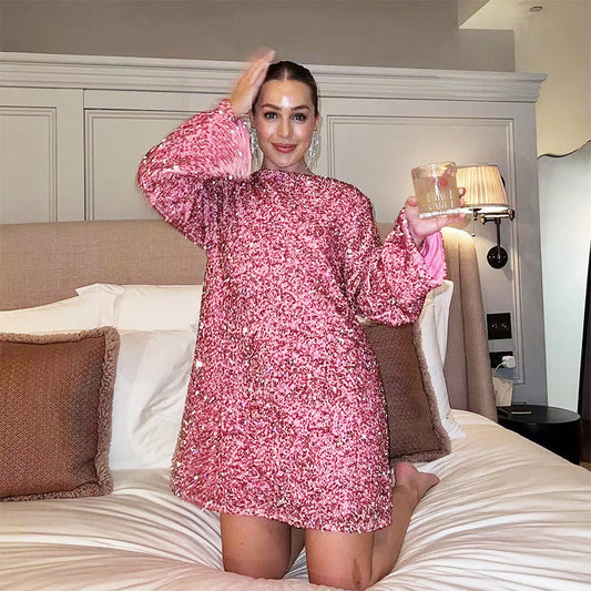 🎅CHRISTMAS SALE 50% OFF!!⏳50K+ SOLD! 🎁✨Long Sleeve Loose Sequined Tie-back Dress