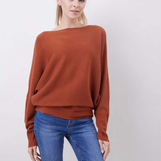 💖CHRISTMAS SALE 50% OFF🎉Women's Boat Neck Dolman Sleeve Ribbed Knitted Sweaters