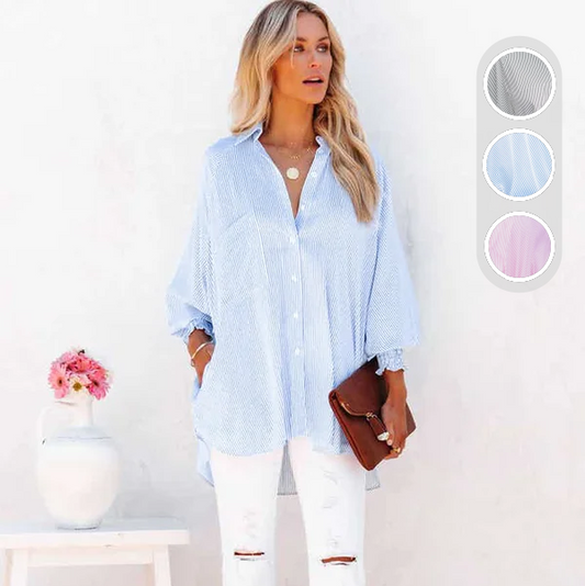 🌟Last Day Promotion 49% OFF🔥Women's Striped Shirt with Elastic Sleeves