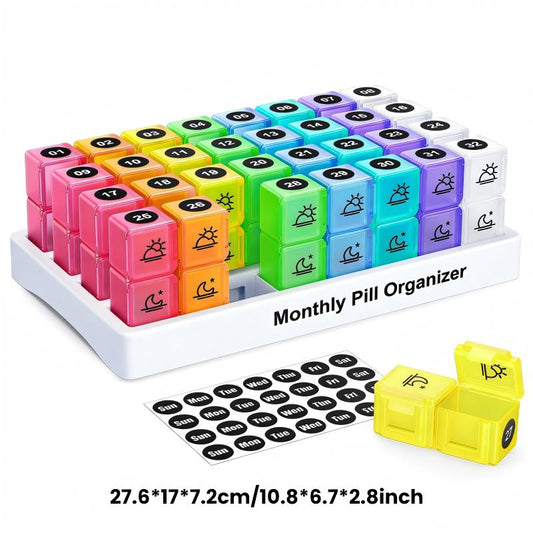 💖Mother’s Day Sale: 50% OFF!💊📅 Daily 31-Day Pill Organizer Travel Case – 🔒📦 4-Week Medication Box with Compartments & Labels, Ideal for Weekly Planning, Vacations & Seniors, Compact Storage