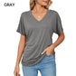 ⏳LAST DAY SALE 50% OFF💕Women's V-Neck Loose Soft Solid Color Short Sleeve Top