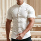 Men's Stretch Slim Muscle Fit Short Sleeve Dress Shirts Casual Button-Down Style Perfect Menswear for Dad,back to school,back to school shopping sohochic style